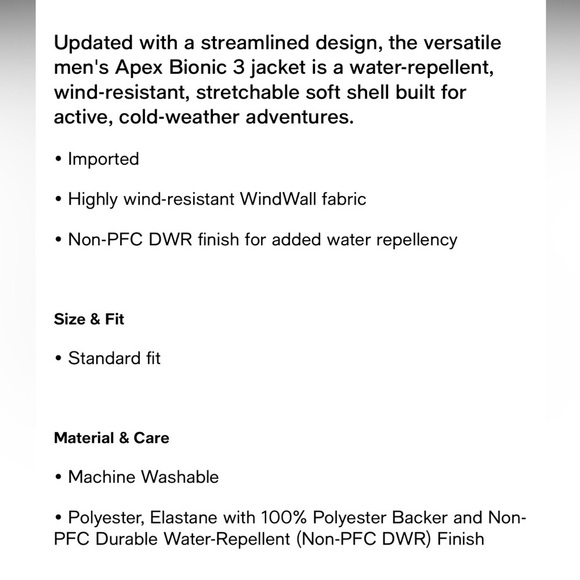 Men's Apex Bionic 3 DWR Full-Zip Jacket Black size Small in perfect condition - Picture 6 of 6